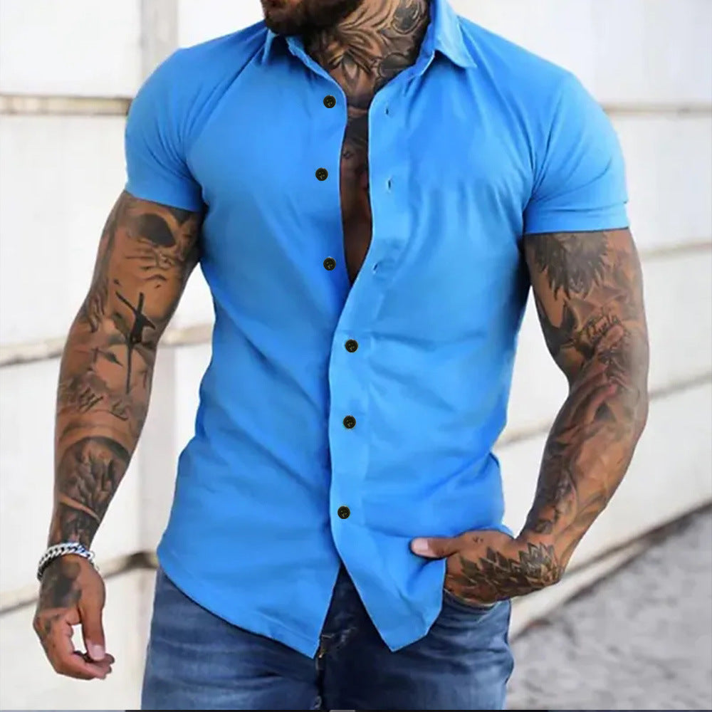 Fyn - Camiseta de fitness de manga corta y corte ajustado, monocolor, para hombre