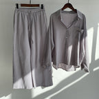 Anja - conjunto de camisa de lino de algodón y pantalón de cintura alta