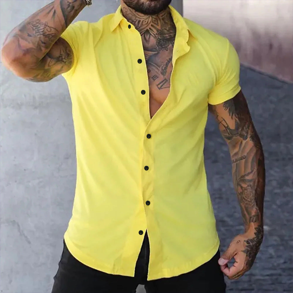 Fyn - Camiseta de fitness de manga corta y corte ajustado, monocolor, para hombre