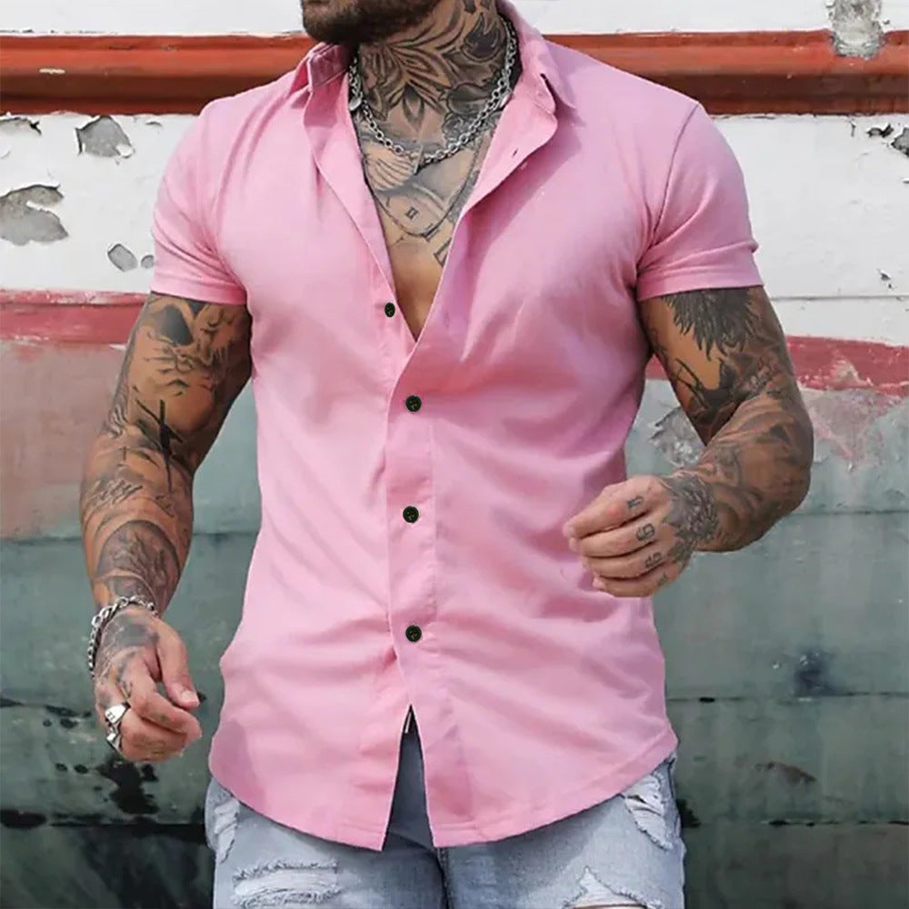 Fyn - Camiseta de fitness de manga corta y corte ajustado, monocolor, para hombre