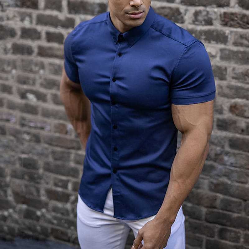 Fyn - Camiseta de fitness de manga corta y corte ajustado, monocolor, para hombre