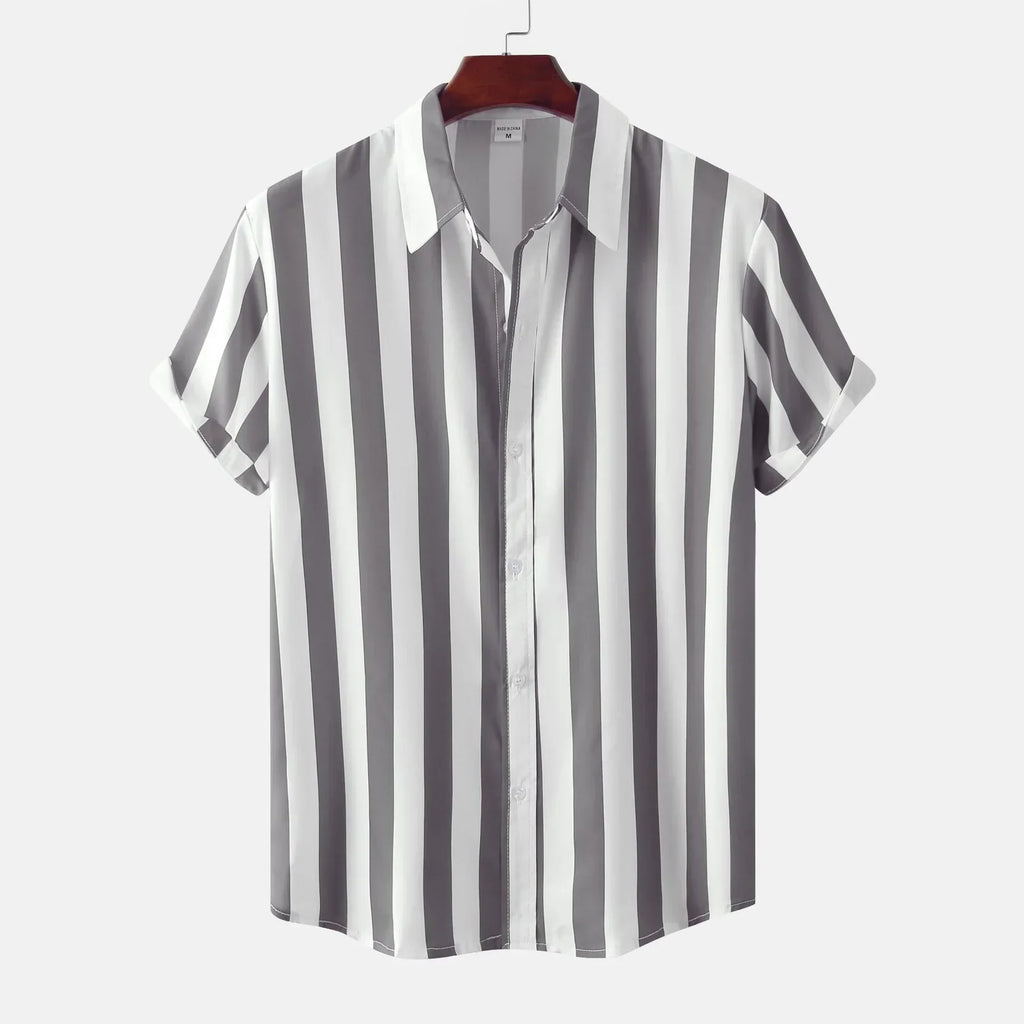 Camisa de hombre de manga corta con tapeta de botones - Rayas