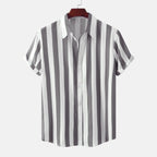 Camisa de hombre de manga corta con tapeta de botones - Rayas