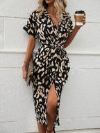 Vestido midi para mujer de estampado animal con abertura frontal - Julieta