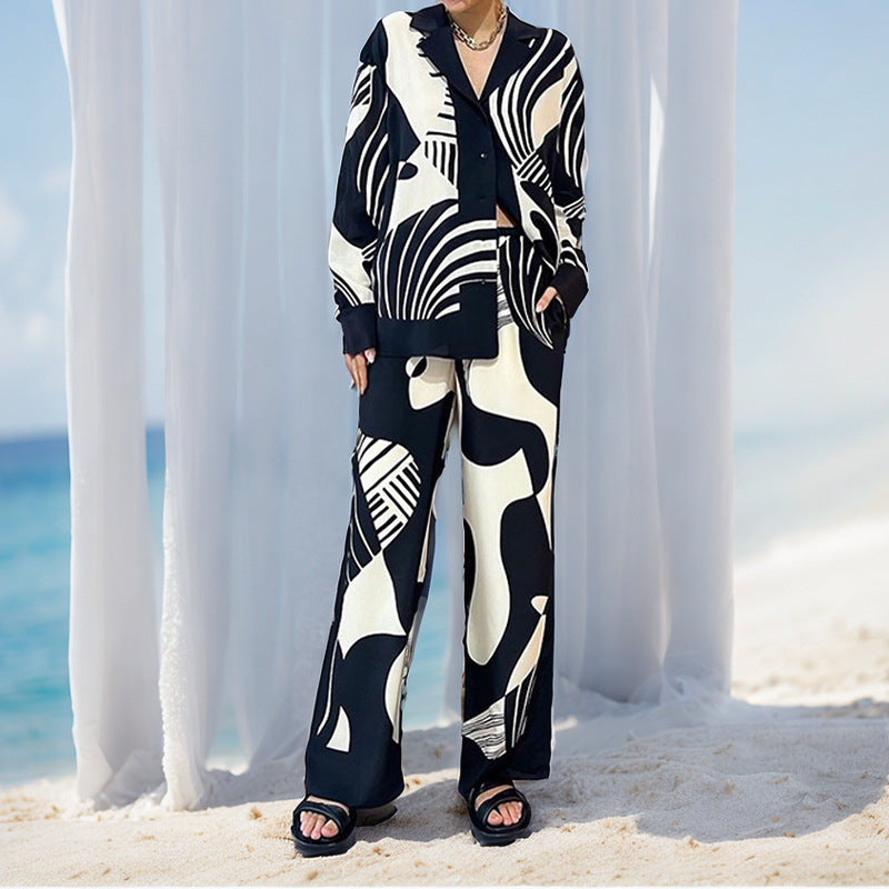 Conjunto estampado manga larga y pantalón para mujer - Milena