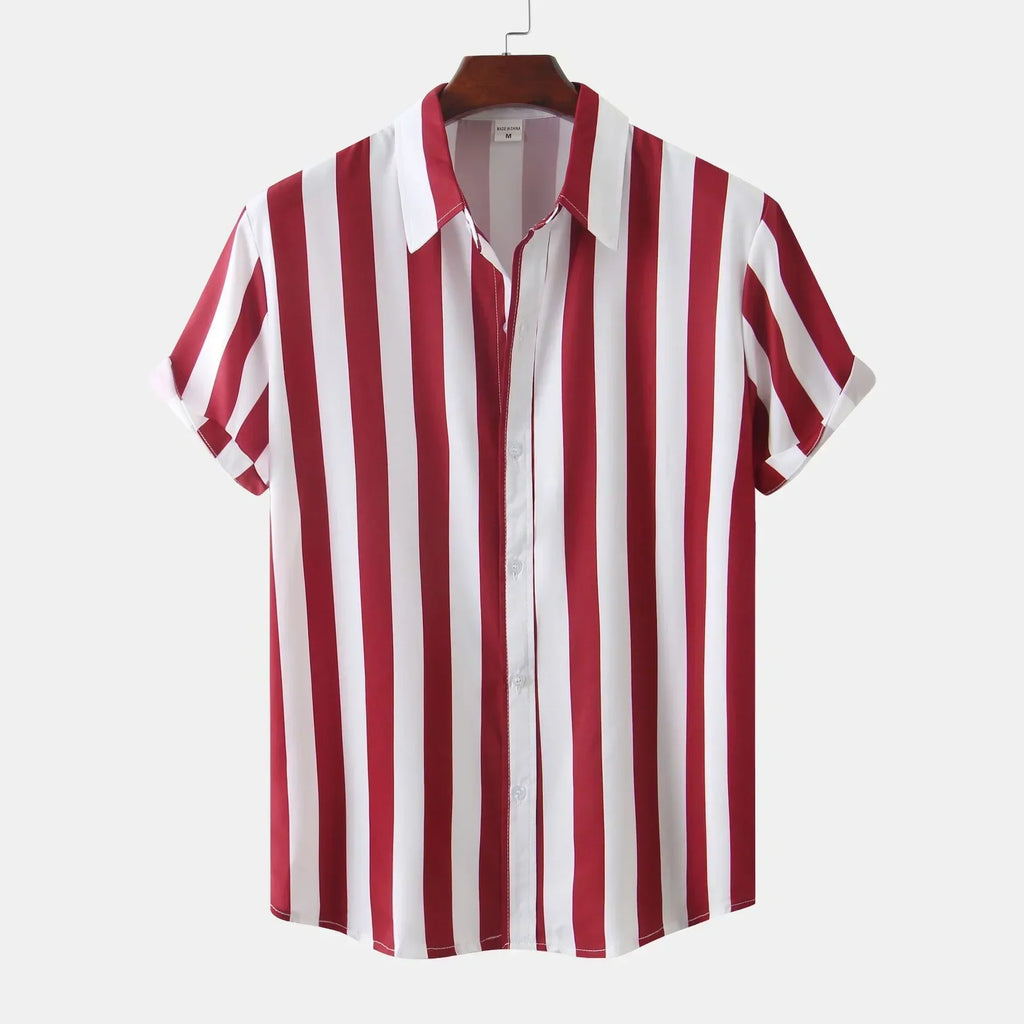 Camisa de hombre de manga corta con tapeta de botones - Rayas