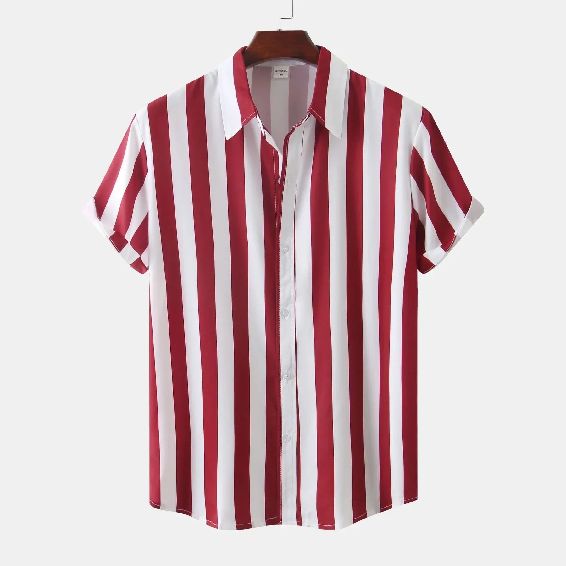 Camisa de hombre de manga corta con tapeta de botones - Rayas