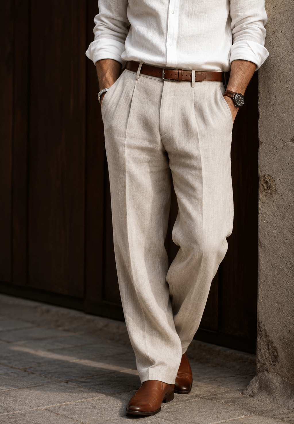 Pantalón hombre lino corte recto pinzas - Manuel