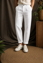Pantalón hombre lino pinzas corte recto trabillas bolsillos laterales - Rene
