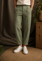 Pantalón hombre lino pinzas corte recto trabillas bolsillos laterales - Rene