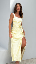 Vestido largo elegante con escote cuadrado para mujer - Alina