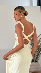 Vestido largo satinado con escote en V para mujer - Alondra