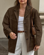 Chaqueta holgada de ante con solapas retro de terciopelo - Loise
