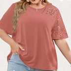 Deborah - Camiseta creativa con escote de gasa para mujer