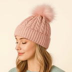 Gorro tejido para mujer con forro afelpado y pompón - Sauly