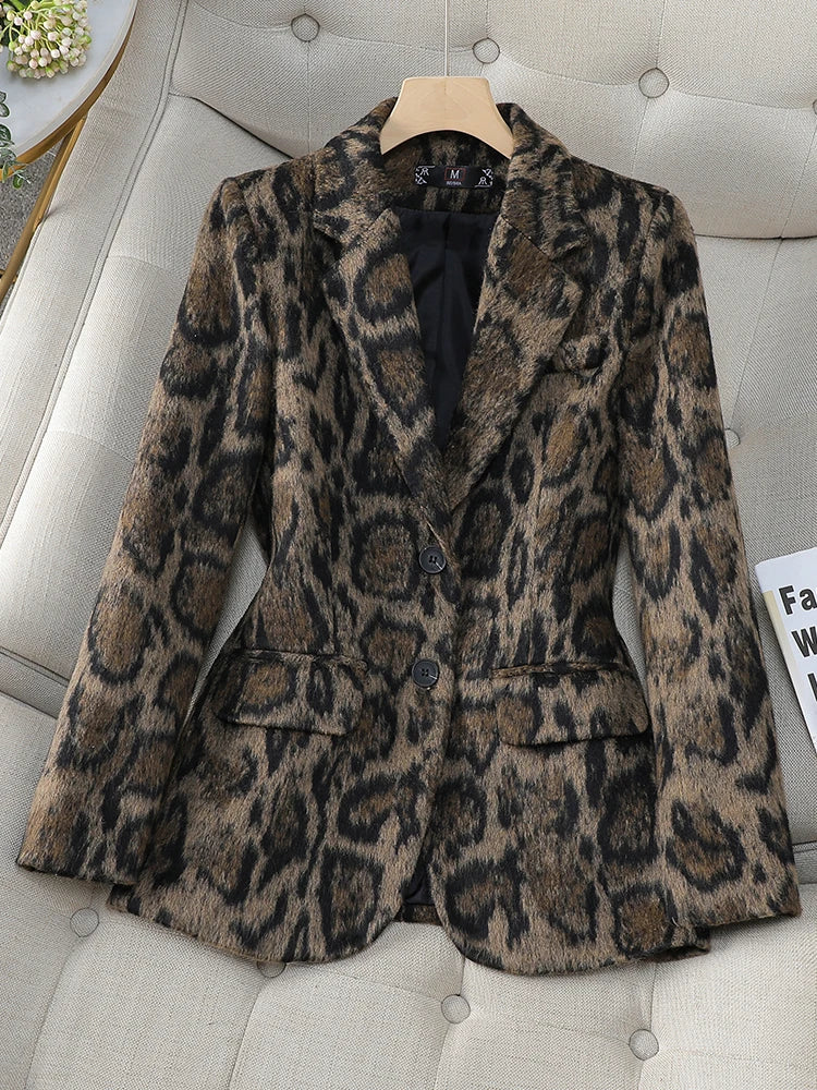 Leandra - Blazer de leopardo casual de mujer