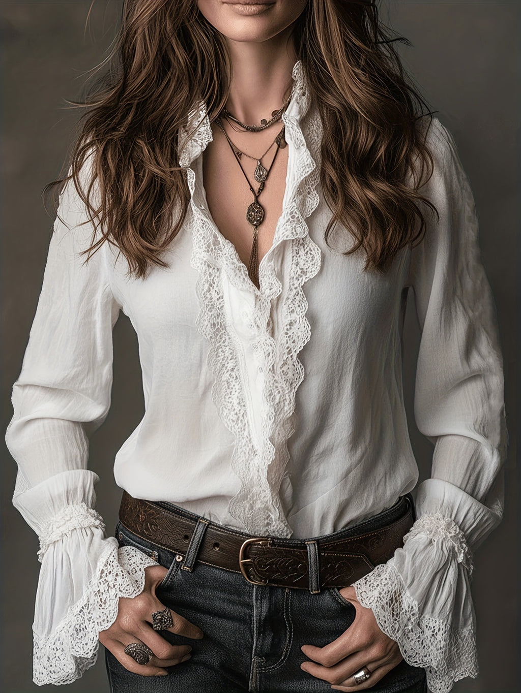 Blusa para mujer con encaje decorativo fluido - Elsbeth