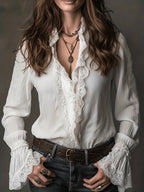Blusa para mujer con encaje decorativo fluido - Elsbeth