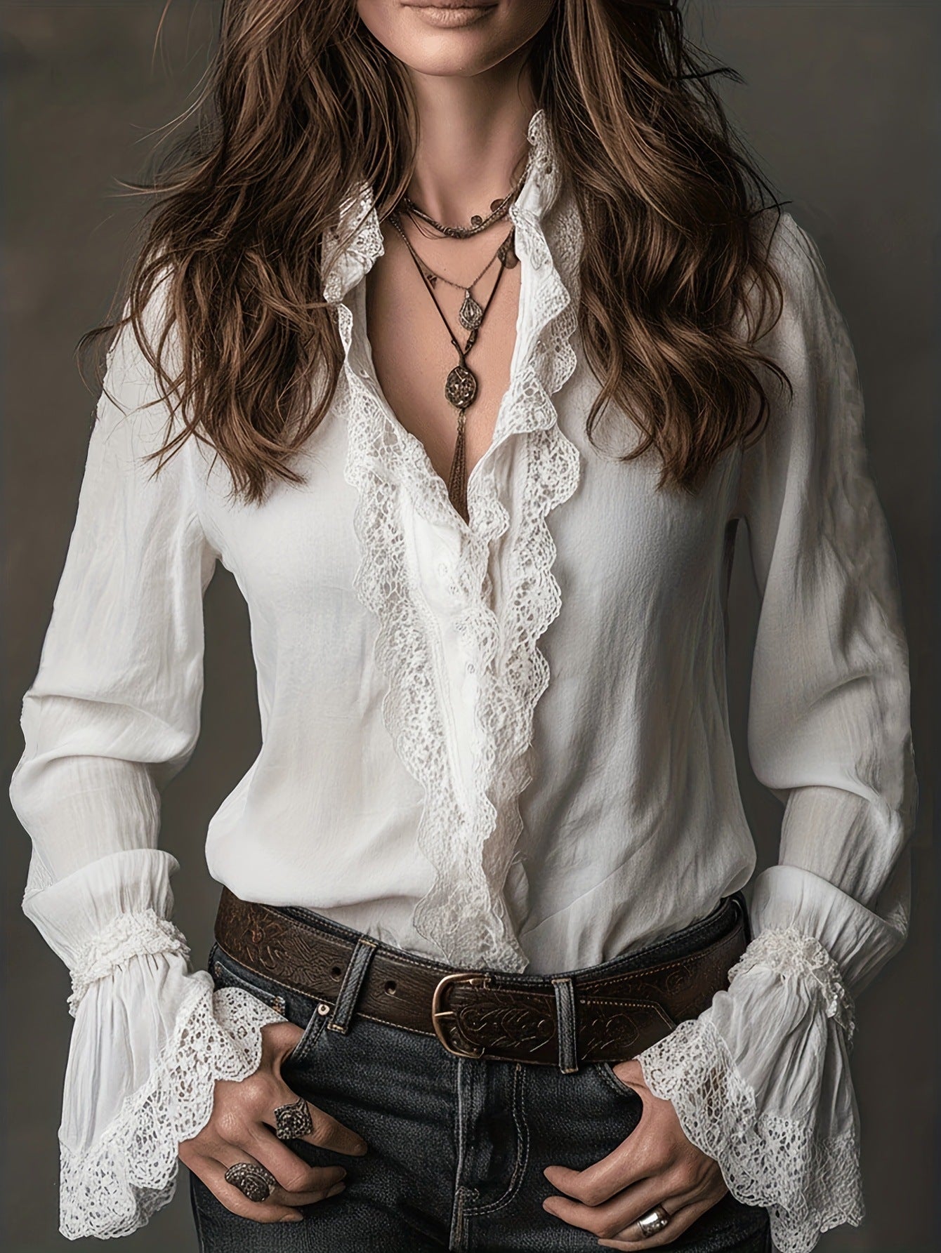 Blusa para mujer con encaje decorativo fluido - Elsbeth