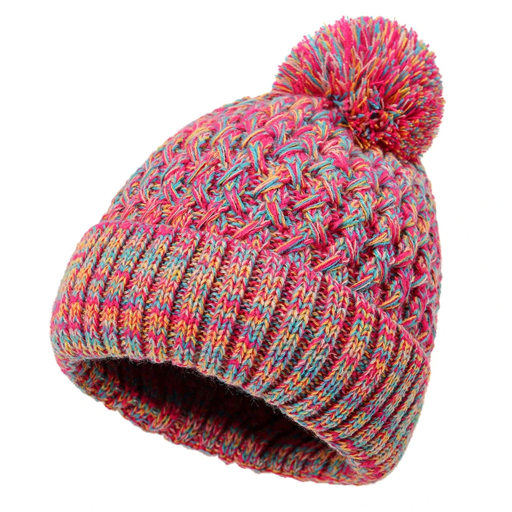 Gorro tejido para mujer de una capa con pompón - Kireva