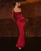 Florence - Vestido largo de manga larga en rojo vino con encaje