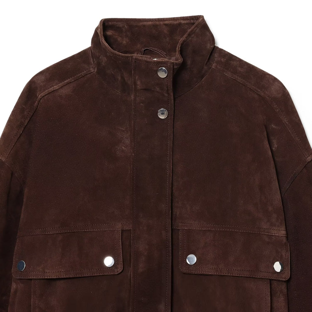 Chaqueta de ante con bolsillos frontales para mujer - Mireane