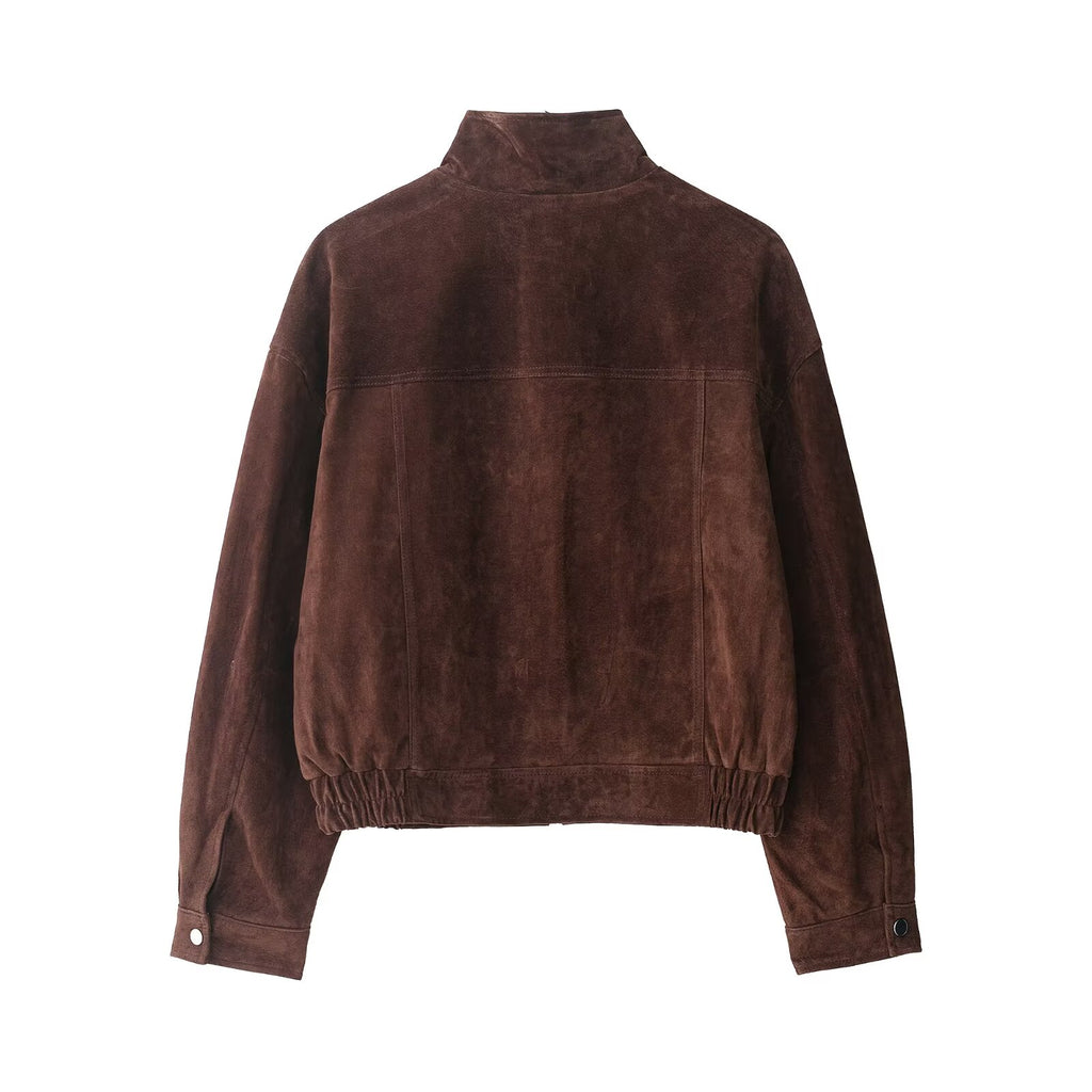 Chaqueta de ante con bolsillos frontales para mujer - Mireane