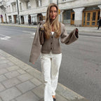 Loana - Cárdigan de punto con cuello en V y botones para mujer