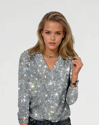 Kimberly - Lujosa camisa con cuello en V, elegante y con estilo