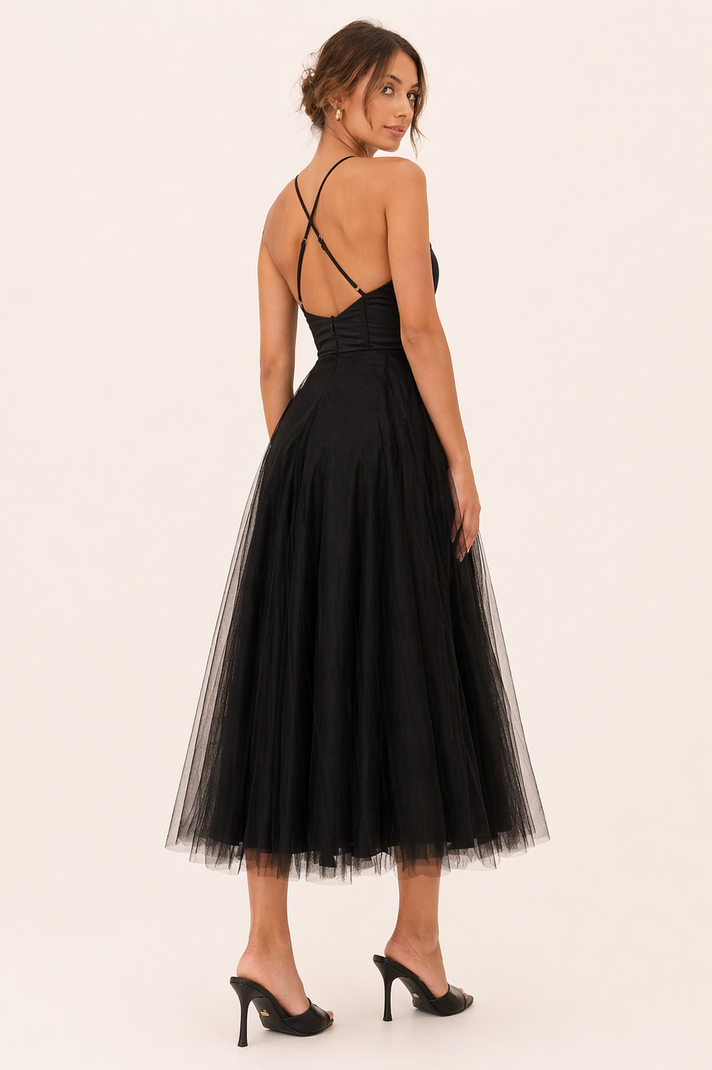 Vestido largo para mujer de tul bordado corsé estructurado - Celeste