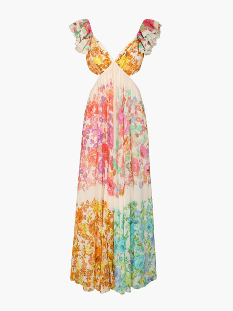 Vestido bohemio largo para mujer con estampado multicolor - Rhoswen