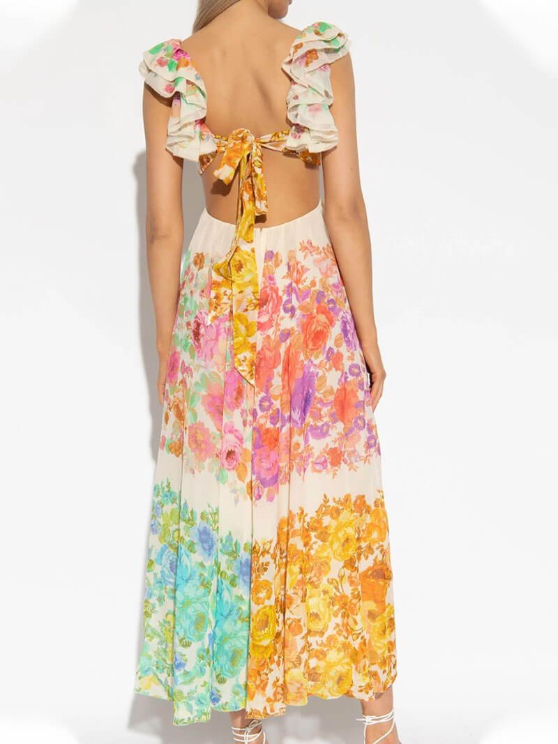Vestido bohemio largo para mujer con estampado multicolor - Rhoswen
