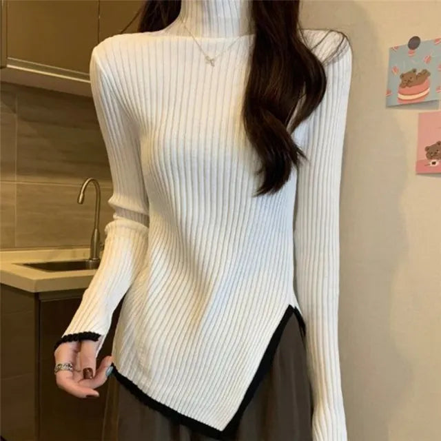 Moda Elegante Suéter de Cuello Alto