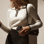 Jersey de punto fino para mujer con cuello clásico - Évanie