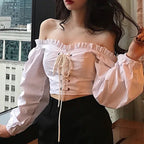 Paloma - Blusa con mangas abullonadas y escote Carmen