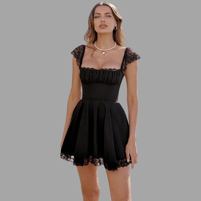 Evelina - Vestido con adornos de encaje y falda vaporosa