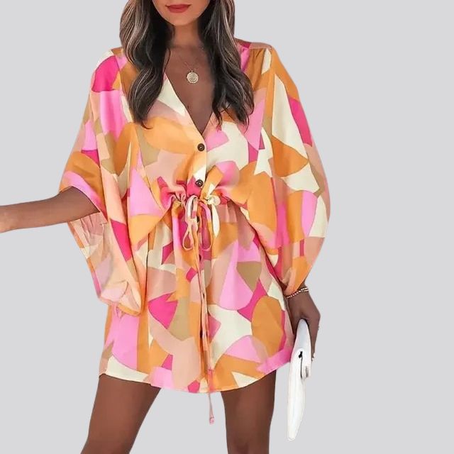 Giselle - Vestido camisero boho con cuello en V y estampado floral