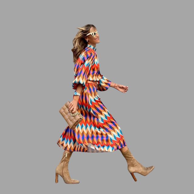 Vestido midi de espiga de colores para mujer - Aleiah