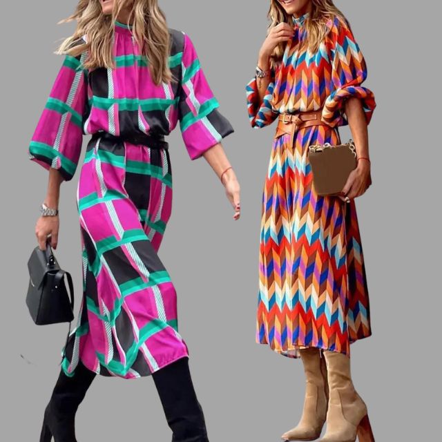 Vestido midi de espiga de colores para mujer - Aleiah