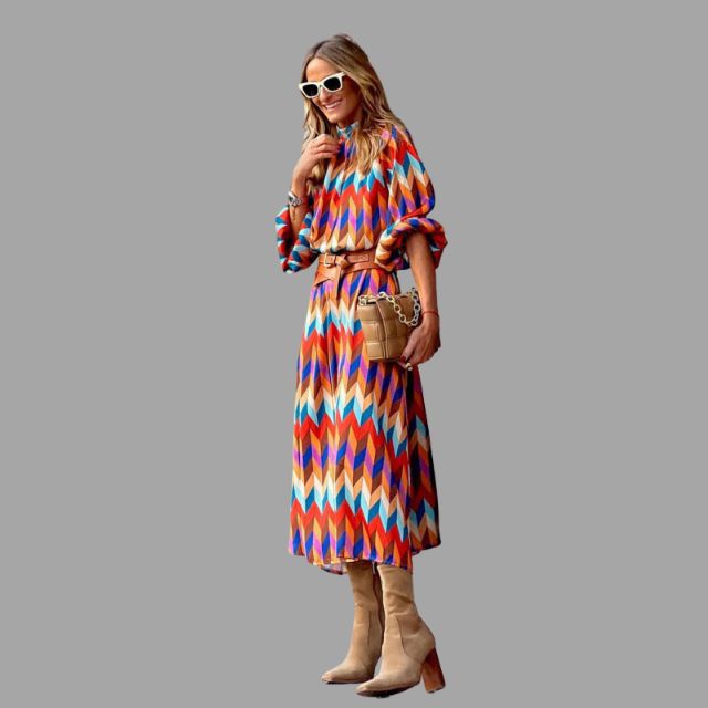 Vestido midi de espiga de colores para mujer - Aleiah