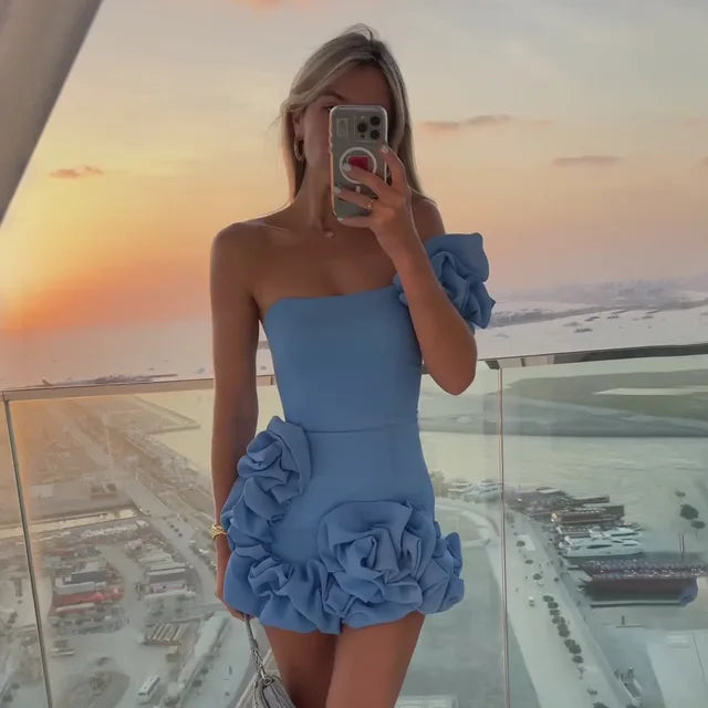 Melody - Vestido de un solo hombro con volantes