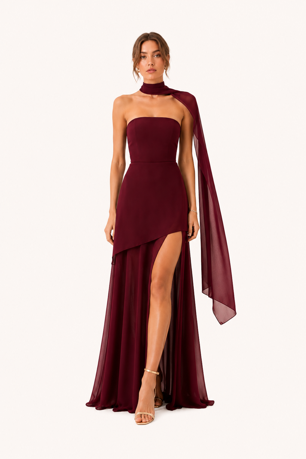 Vestido invitada de boda elegante largo con abertura alta - Sabine