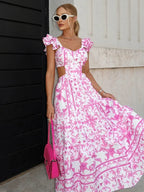 Sally - Vestido largo color rosa con estampado floral