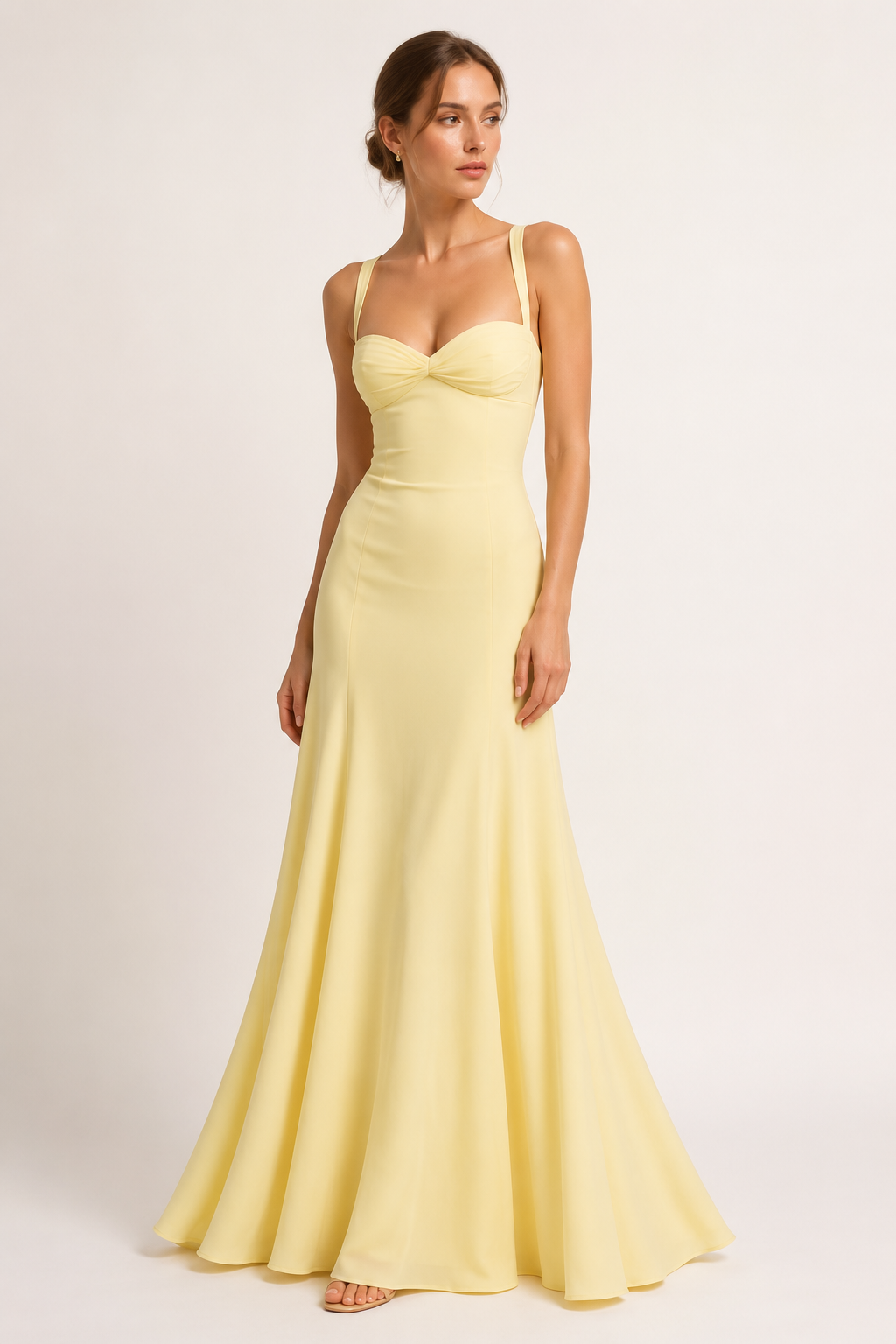 Vestido maxi invitada de boda con escote corazón y falda evasé - Ingrid