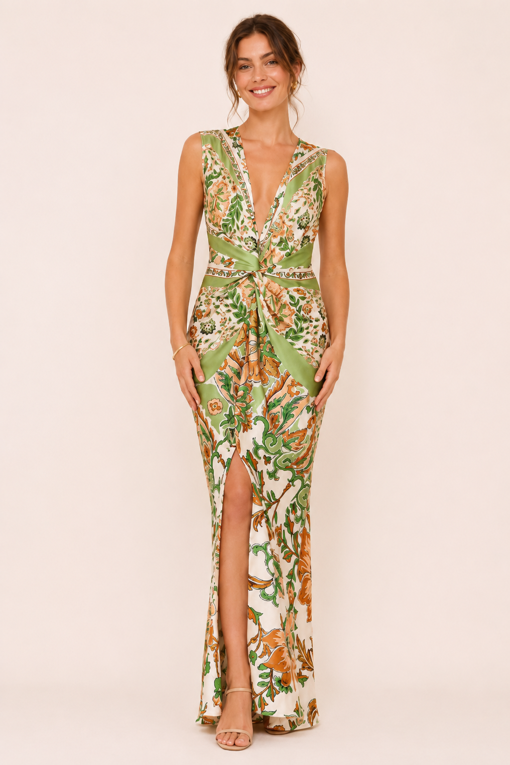 Vestido estampado mujer con escote en V corte ajustado  - Ottilie