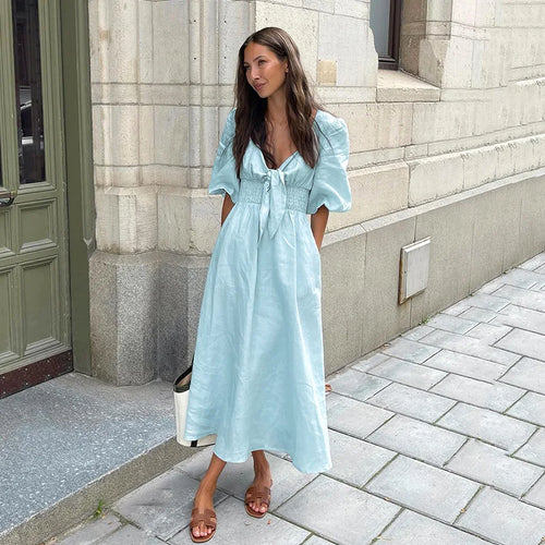 Alorica - Vestido midi de inspiración vintage con mangas abullonadas