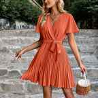 Isabella - Vestido midi plisado clásico con lazo en la cintura