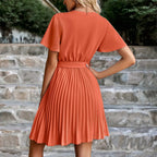 Isabella - Vestido midi plisado clásico con lazo en la cintura