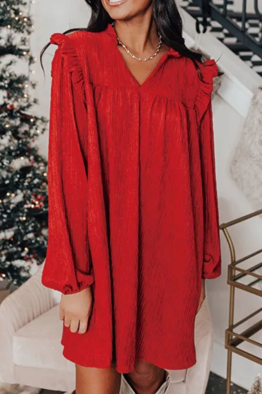 Danissa - Vestido de manga larga con volantes y muescas
