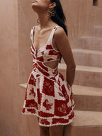 Gilma - Minivestido de línea A con escote en V y exclusivo estampado floral decorativo